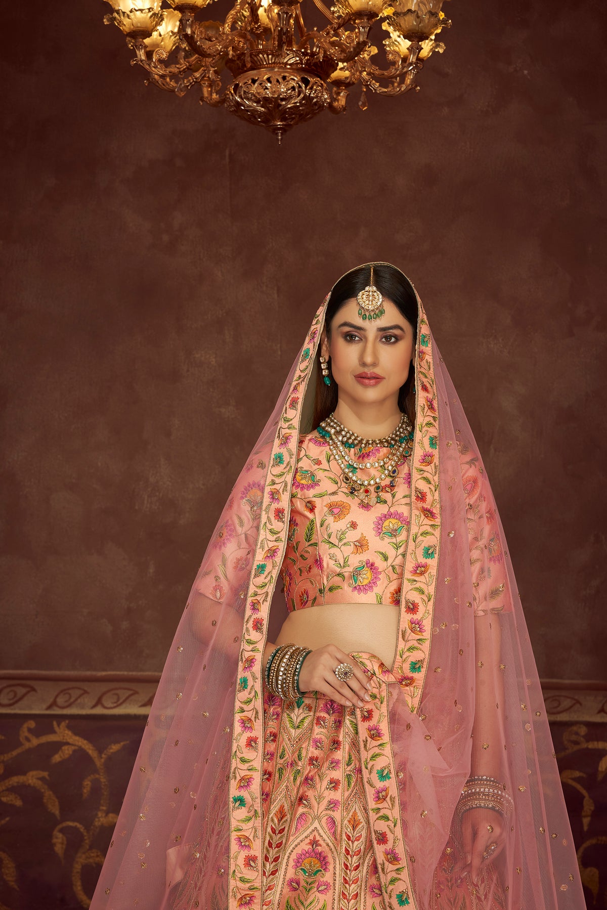 Fabulous Peach and Pink Silk Lehenga Choli with Dupatta - Joshindia