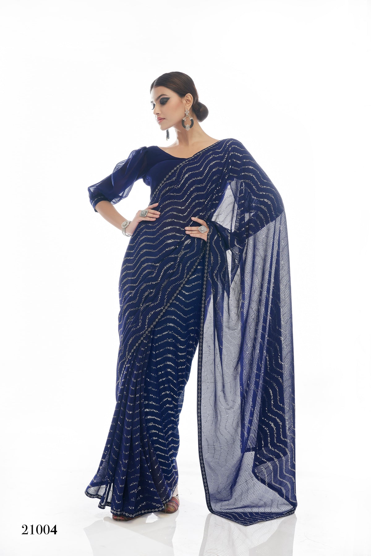 Beautiful Navy Blue color bollywood sequin saree - Joshindia