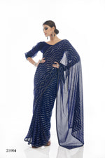 Beautiful Navy Blue color bollywood sequin saree - Joshindia