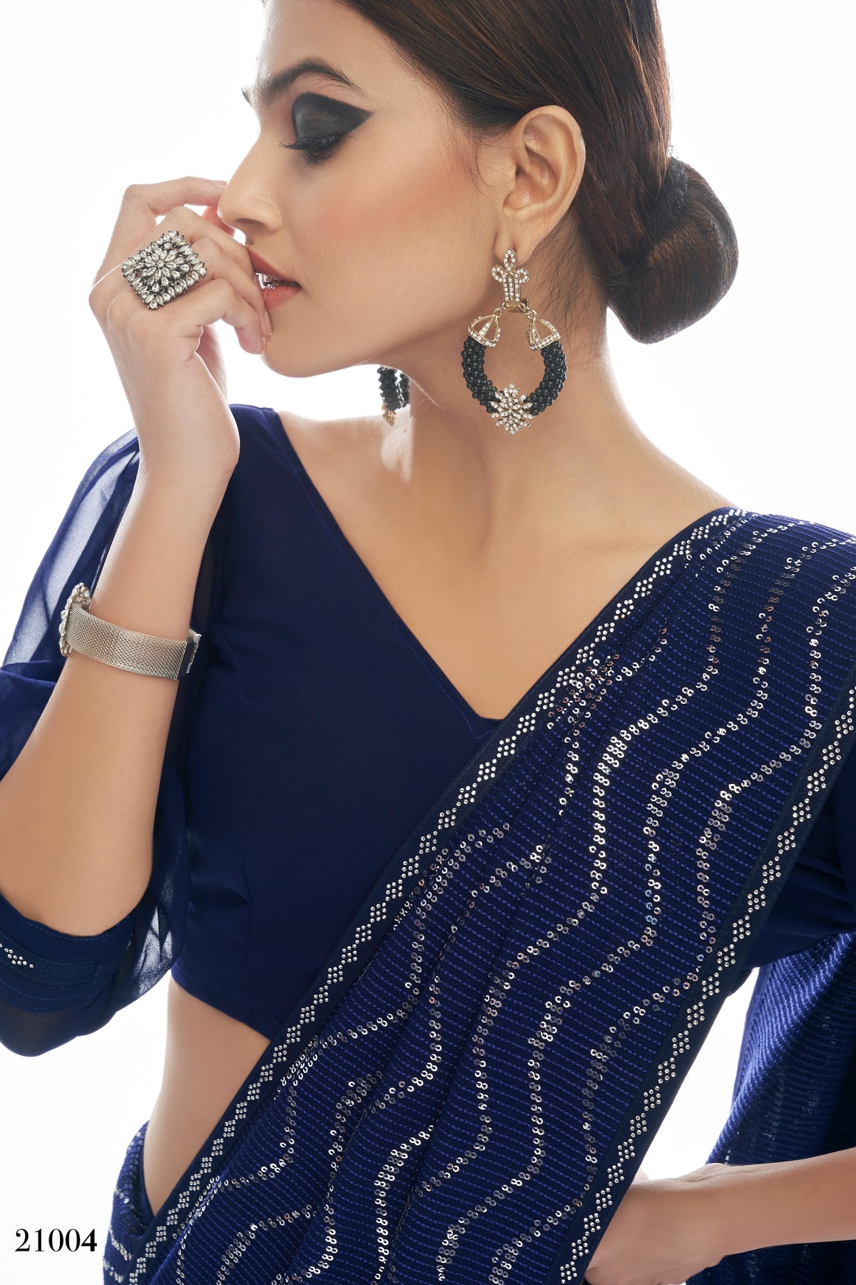 Beautiful Navy Blue color bollywood sequin saree - Joshindia