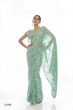 Beautiful Sea Green color bollywood sequin saree - Joshindia