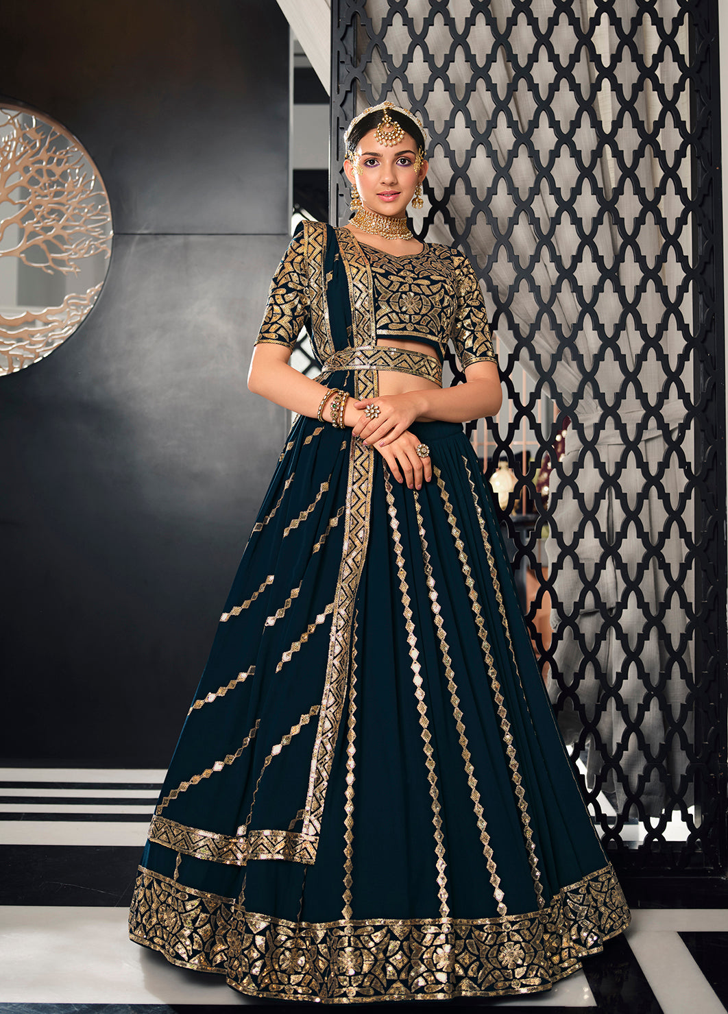 Teal Blue Color lehenga choli for women Buy Online - Joshindia