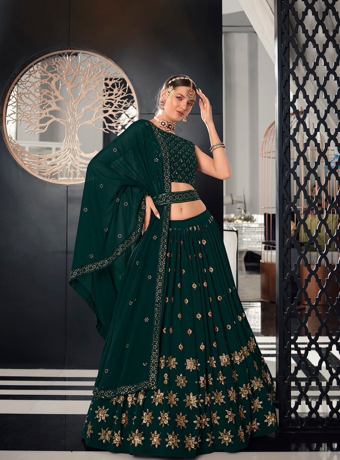 Green Color lehenga choli for women Buy Online - Joshindia