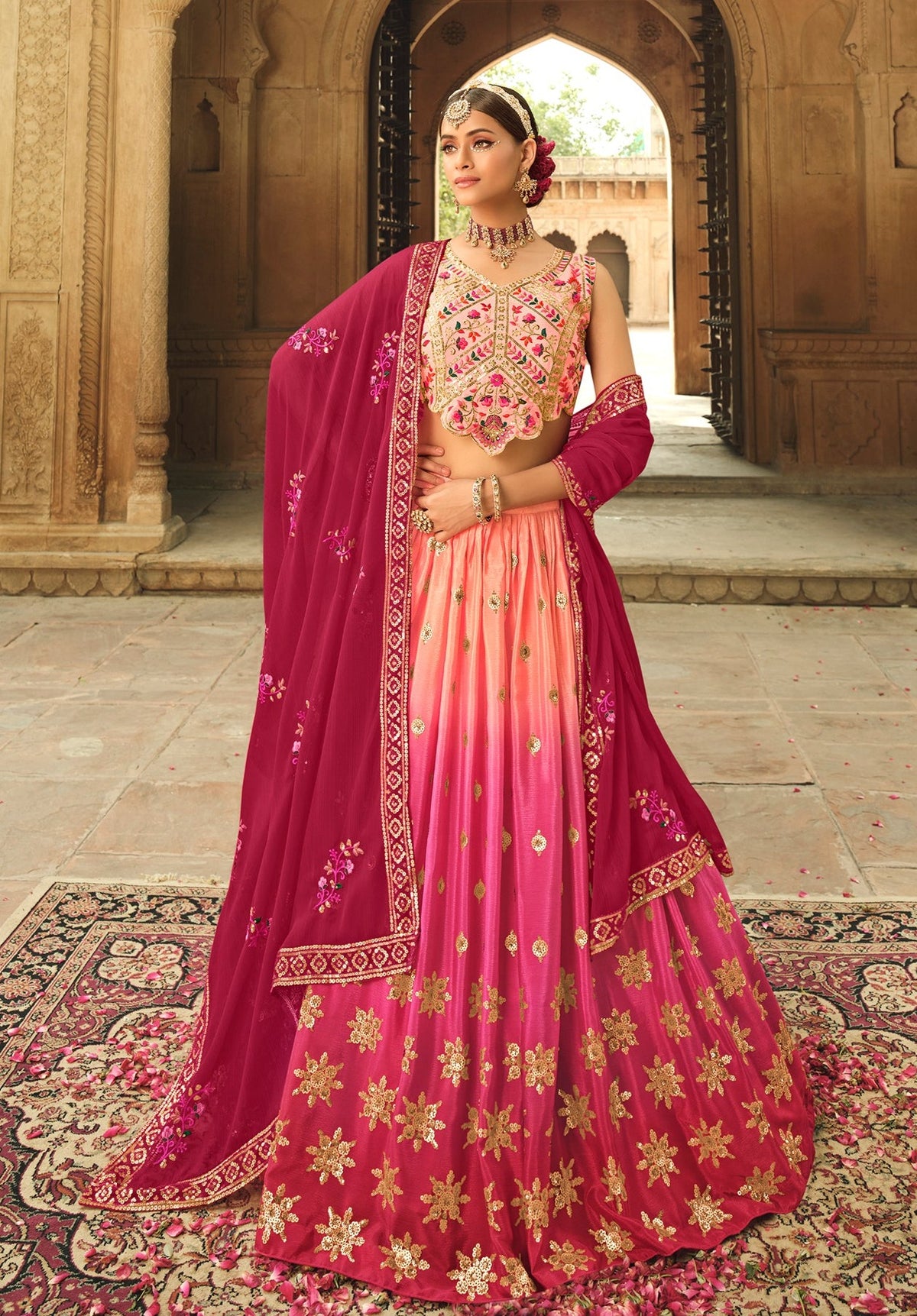 Beautiful Pink Color Lehenga Choli For Wedding - Joshindia