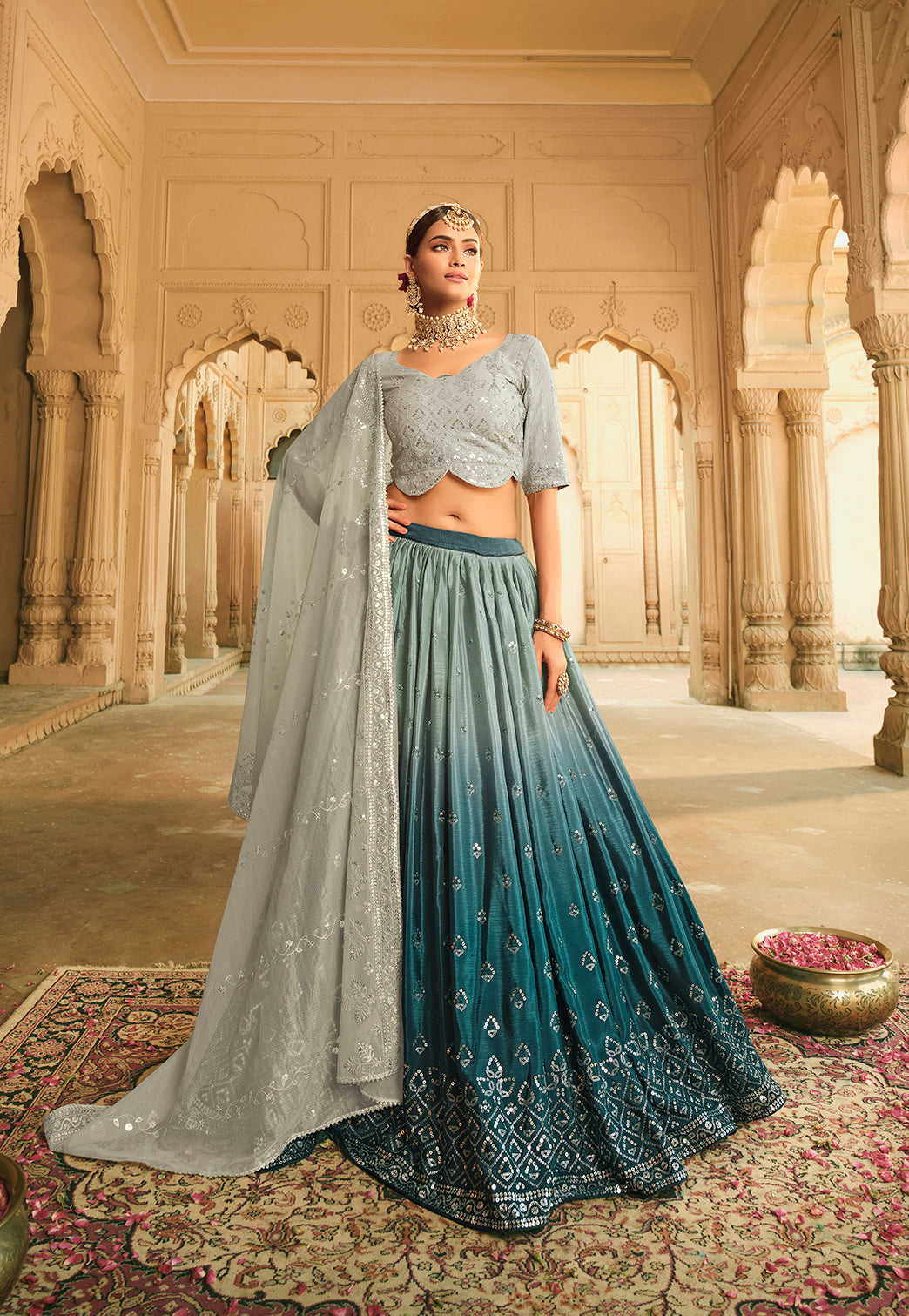Beautiful Grey Color Lehenga Choli For Wedding - Joshindia