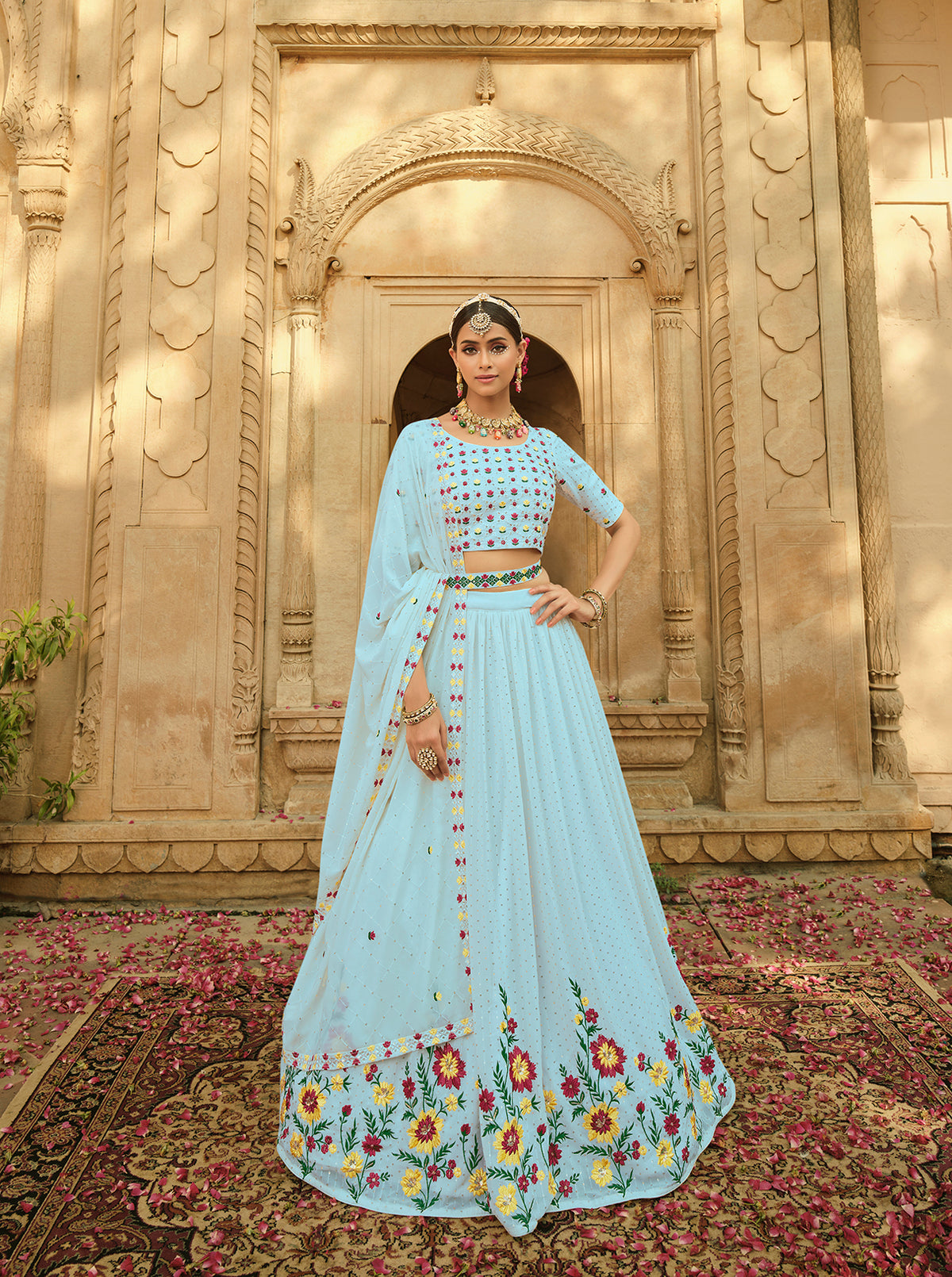 Gorgeous Sky Blue Color Lehenga Choli For Wedding Occasion - Joshindia