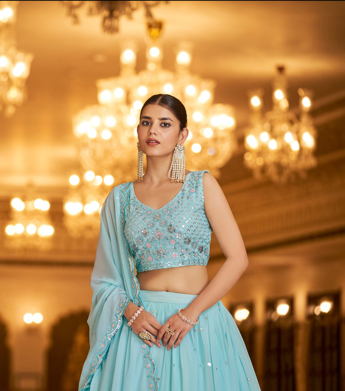 Amazing Sky Blue Color Lehenga Choli For Wedding - Joshindia