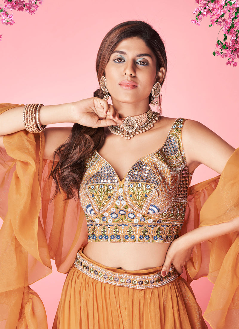 Beautiful Orange color lehenga at affordable price - Joshindia