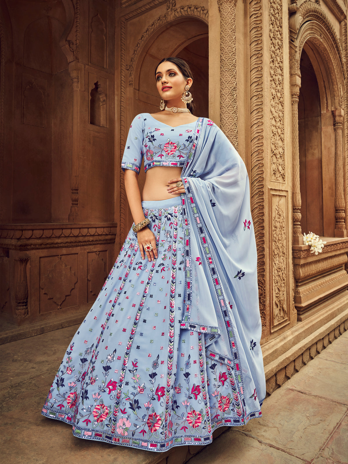 Stunning Sky Color Designer Lehenga Choli Buy Now - Joshindia