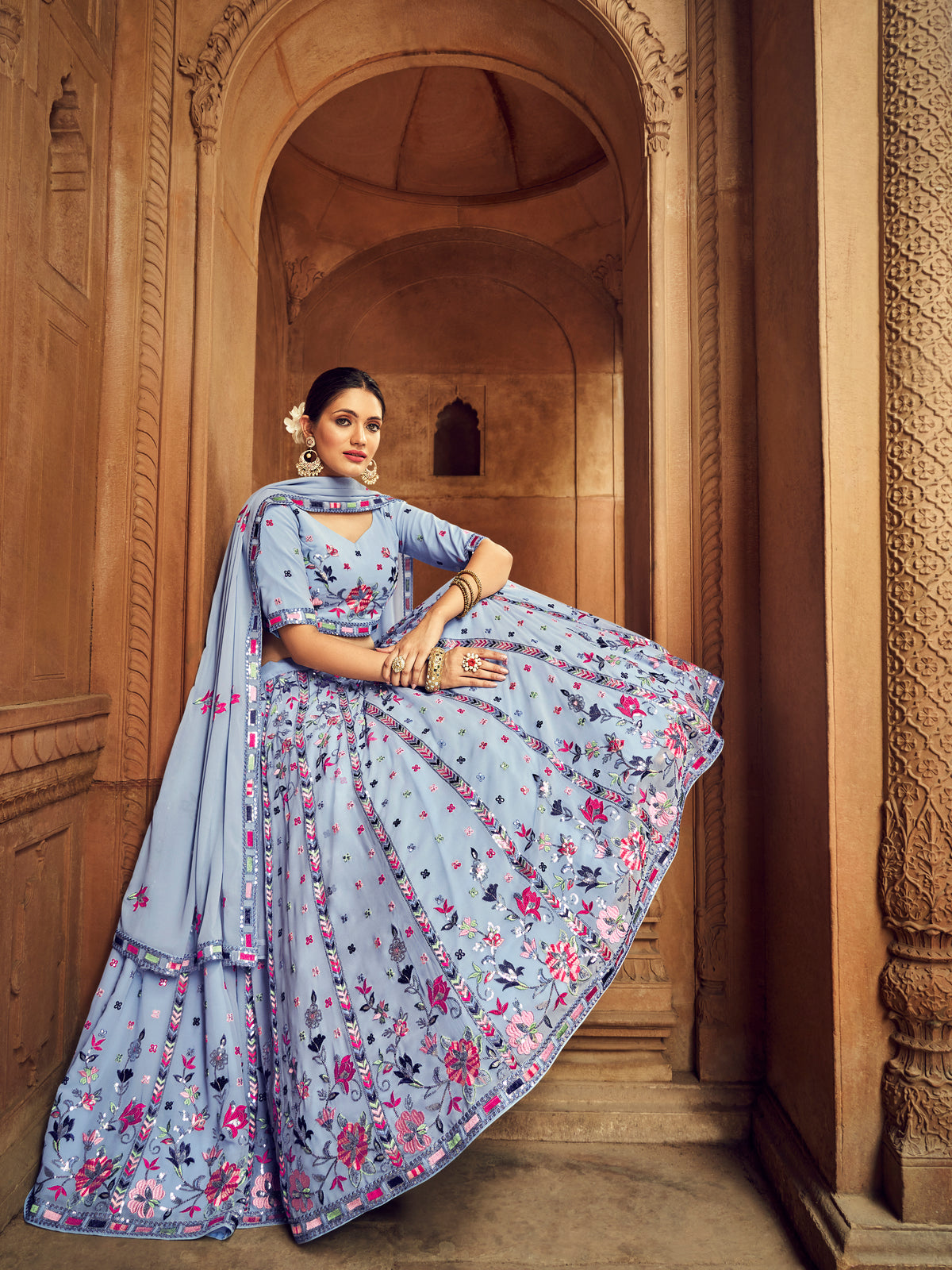 Stunning Sky Color Designer Lehenga Choli Buy Now - Joshindia