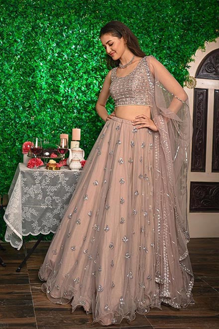 Light pink color designer sequence work lehenga choli - Joshindia