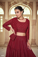 Latest Maroon Color Georgette Lehenga Choli With Shrug - Joshindia