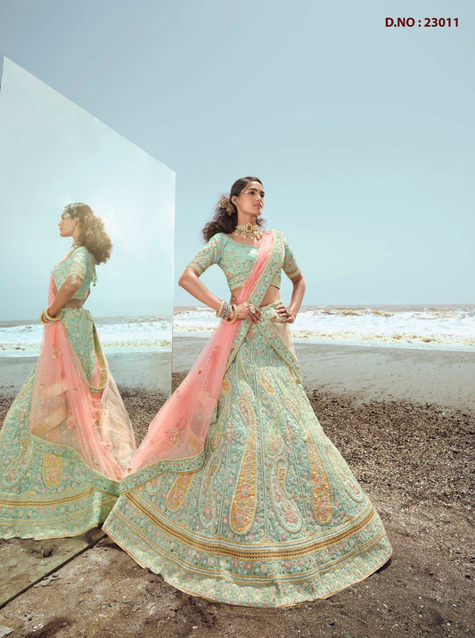 Latest Designer Turquoise Color Lehenga Choli For Woman