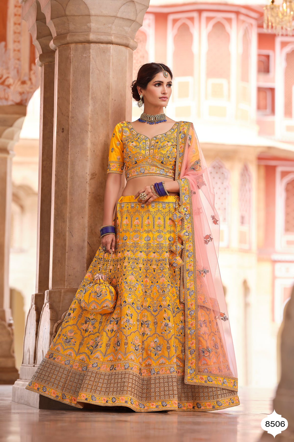 Yellow color heavy bridal lehenga for wedding function - Joshindia