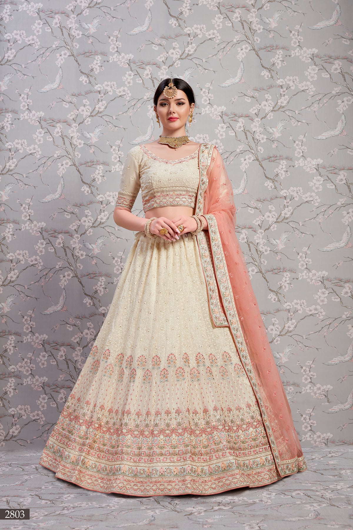 Beautiful beige color heavy designer lehenga choli for wedding - Joshindia
