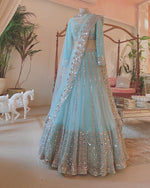 sky color net designer lehenga choli - Joshindia