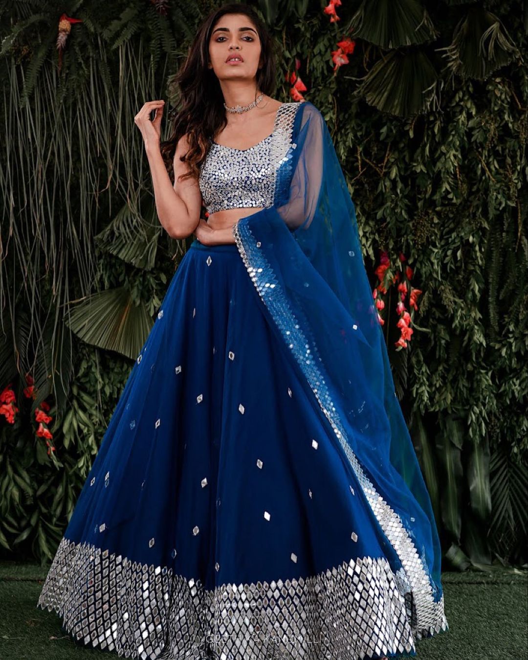 blue color georgette designer lehnga choli - Joshindia