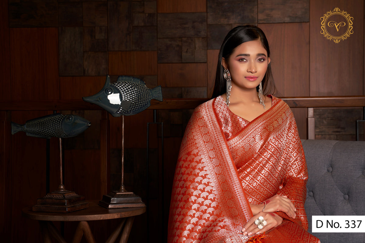 red color pure silk banarasi saree - Joshindia