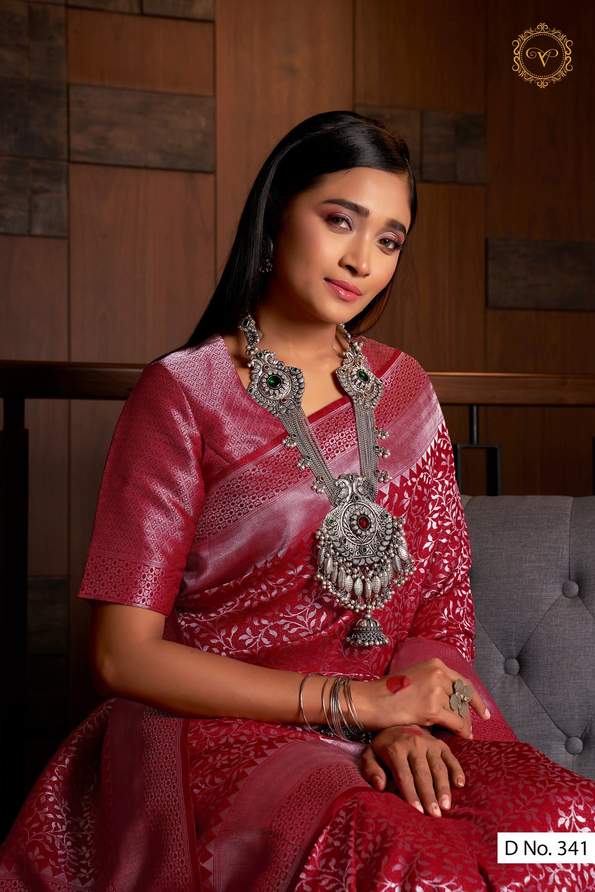 buy online maroon color designer embroidery silk saree - Joshindia