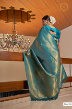 pure heavy sky blue color banarasi saree with rich pallu - Joshindia