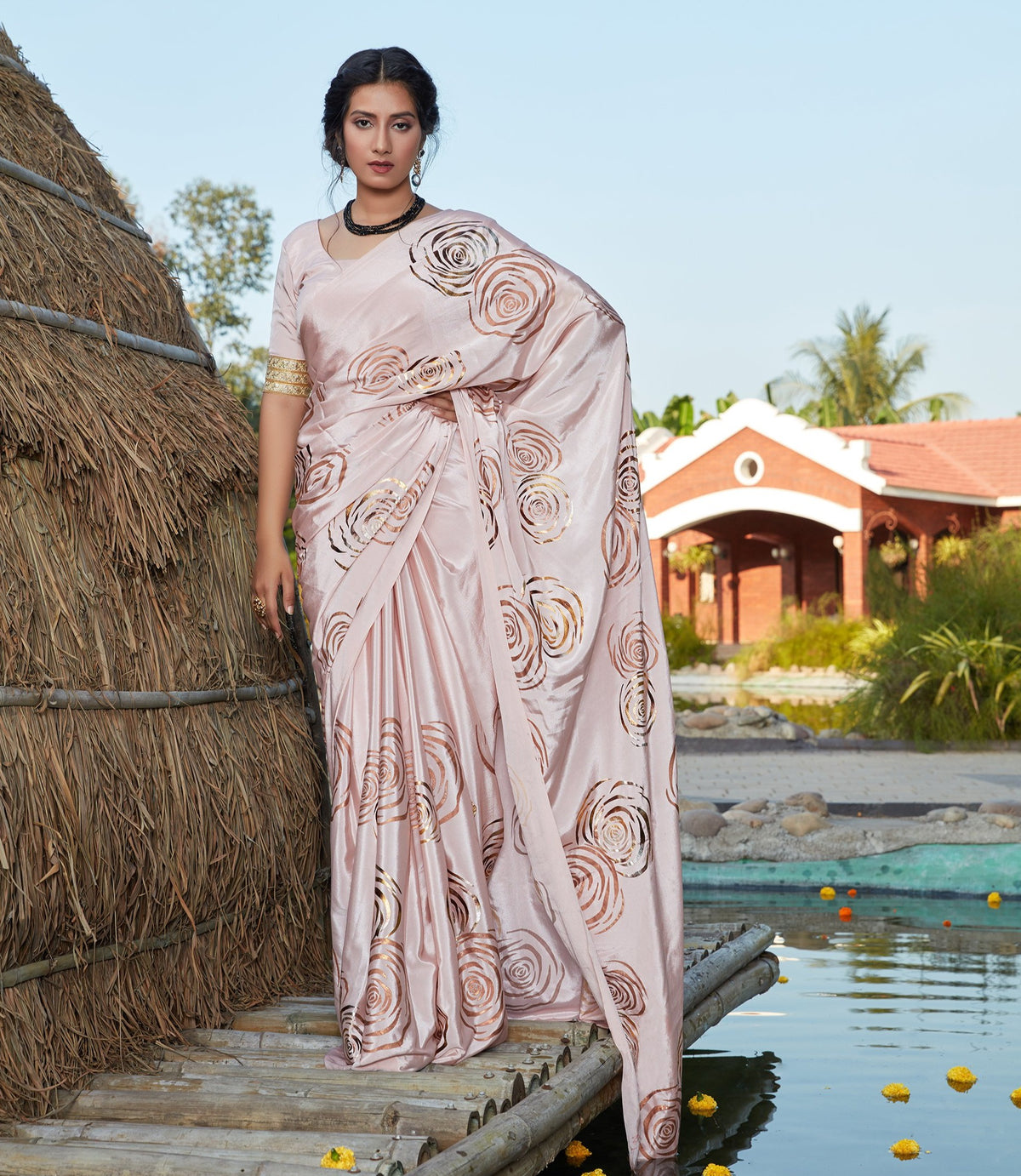 Buy Dusty Pink Silk Saree With Blouse Online - Joshindia