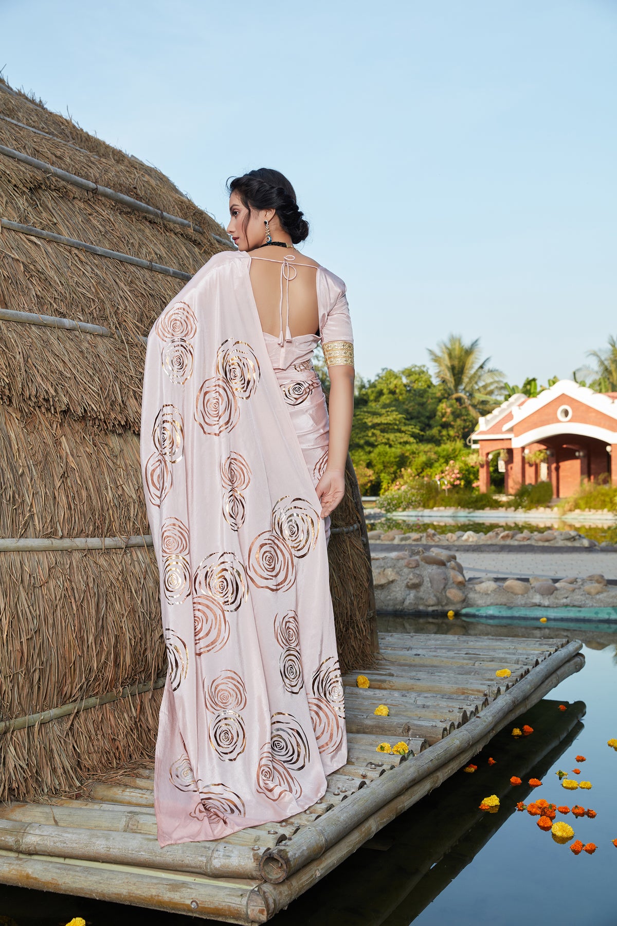 Buy Dusty Pink Silk Saree With Blouse Online - Joshindia