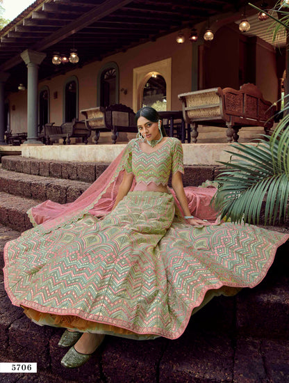 Green designer lehenga choli for wedding functions buy now