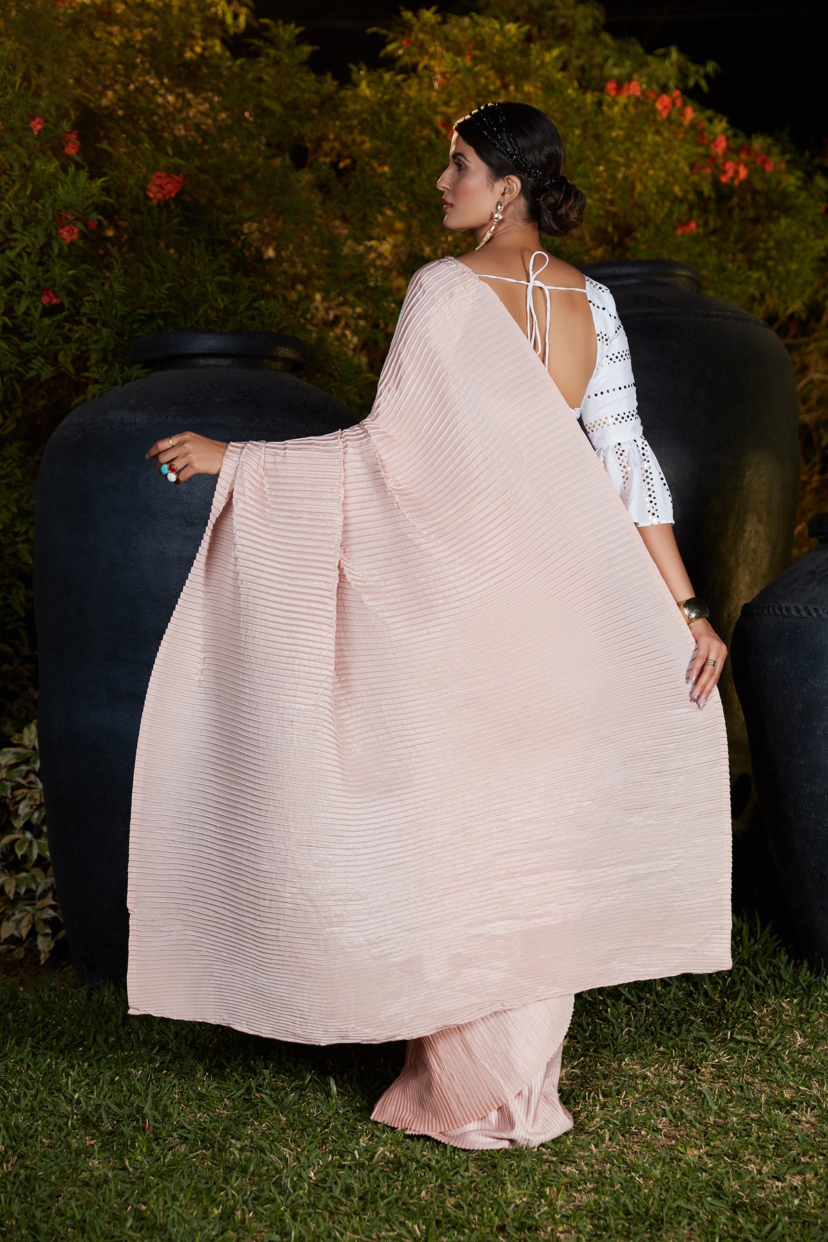 Buy Pink Color Pleated Saree online - Joshindia