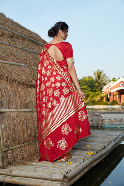Buy Amazing Red Silk Saree With Blouse Online