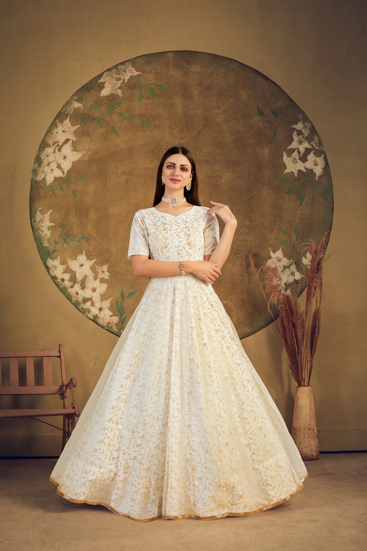 White color beautiful designer gown for wedding reception and engagement - Joshindia