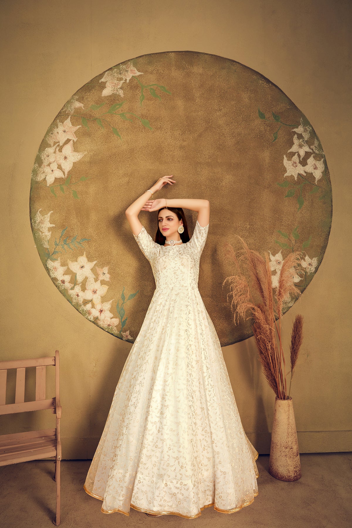 White color beautiful designer gown for wedding reception and engagement - Joshindia