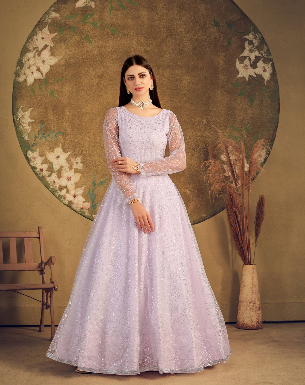 Trending lilac shade long gown buy now - Joshindia