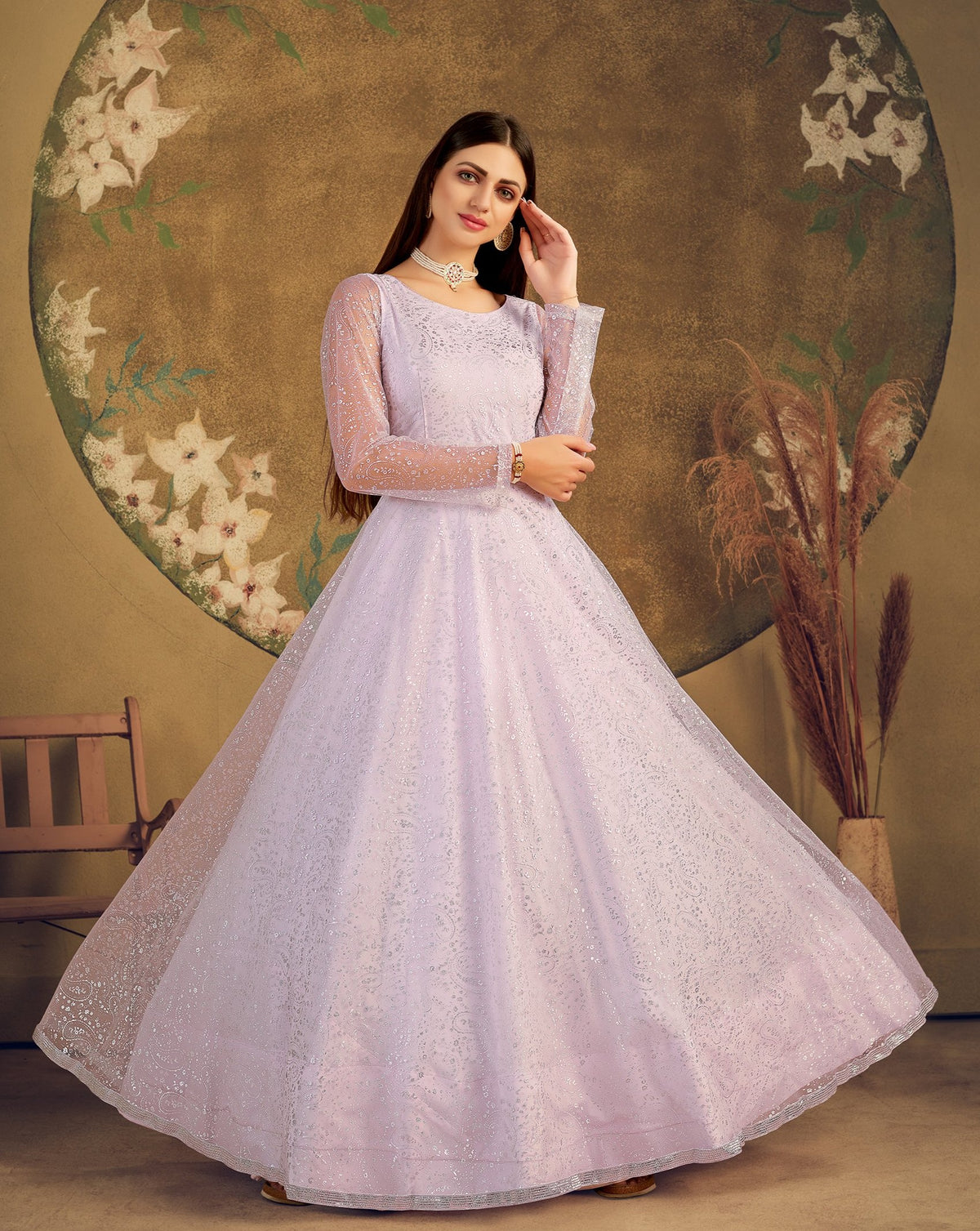 Trending lilac shade long gown buy now - Joshindia