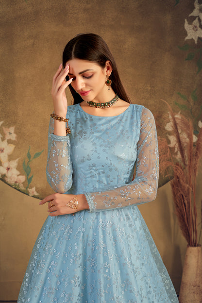 New launched sky blue color designer gown buy now