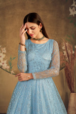 New launched sky blue color designer gown buy now - Joshindia
