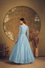 New launched sky blue color designer gown buy now - Joshindia