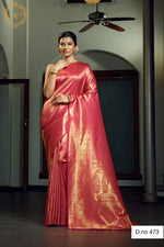 pink color heavy kanjiveram silk saree buy now - Joshindia