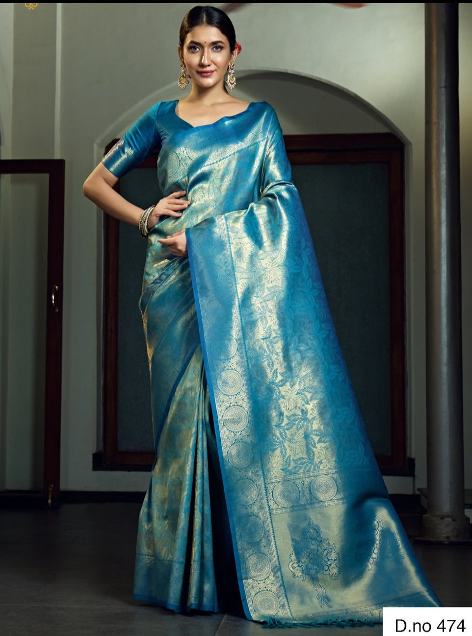 Beautiful blue color pure kanjiveram silk saree online - Joshindia