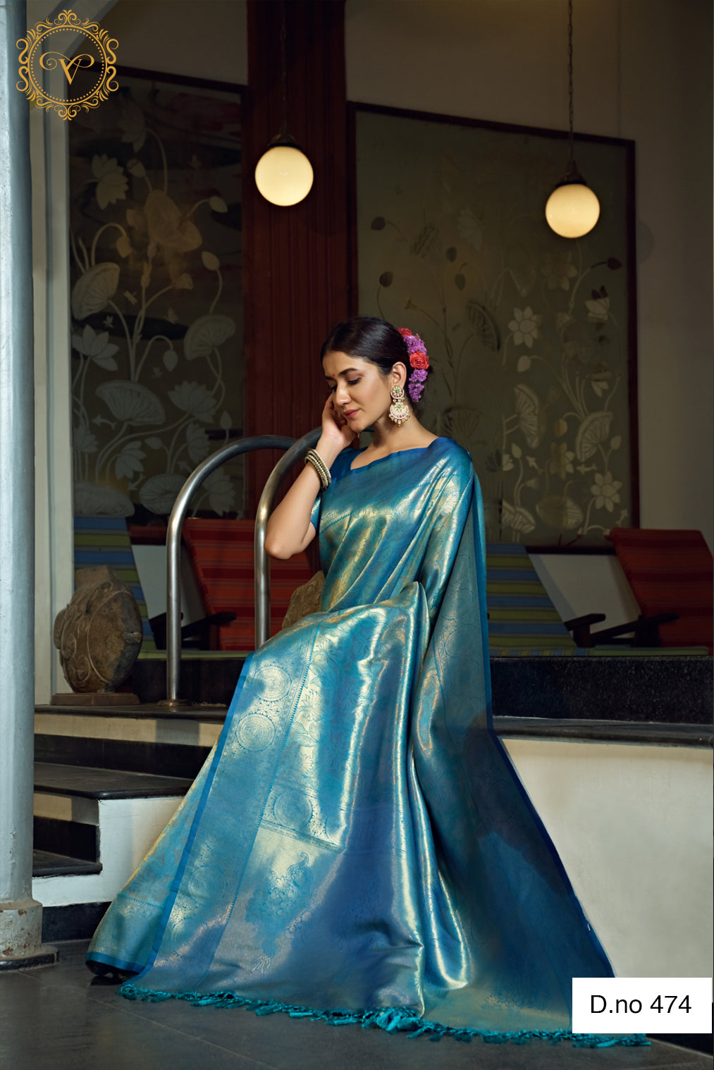 Beautiful blue color pure kanjiveram silk saree online - Joshindia