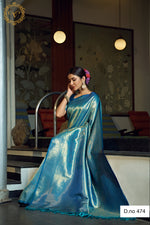Beautiful blue color pure kanjiveram silk saree online - Joshindia