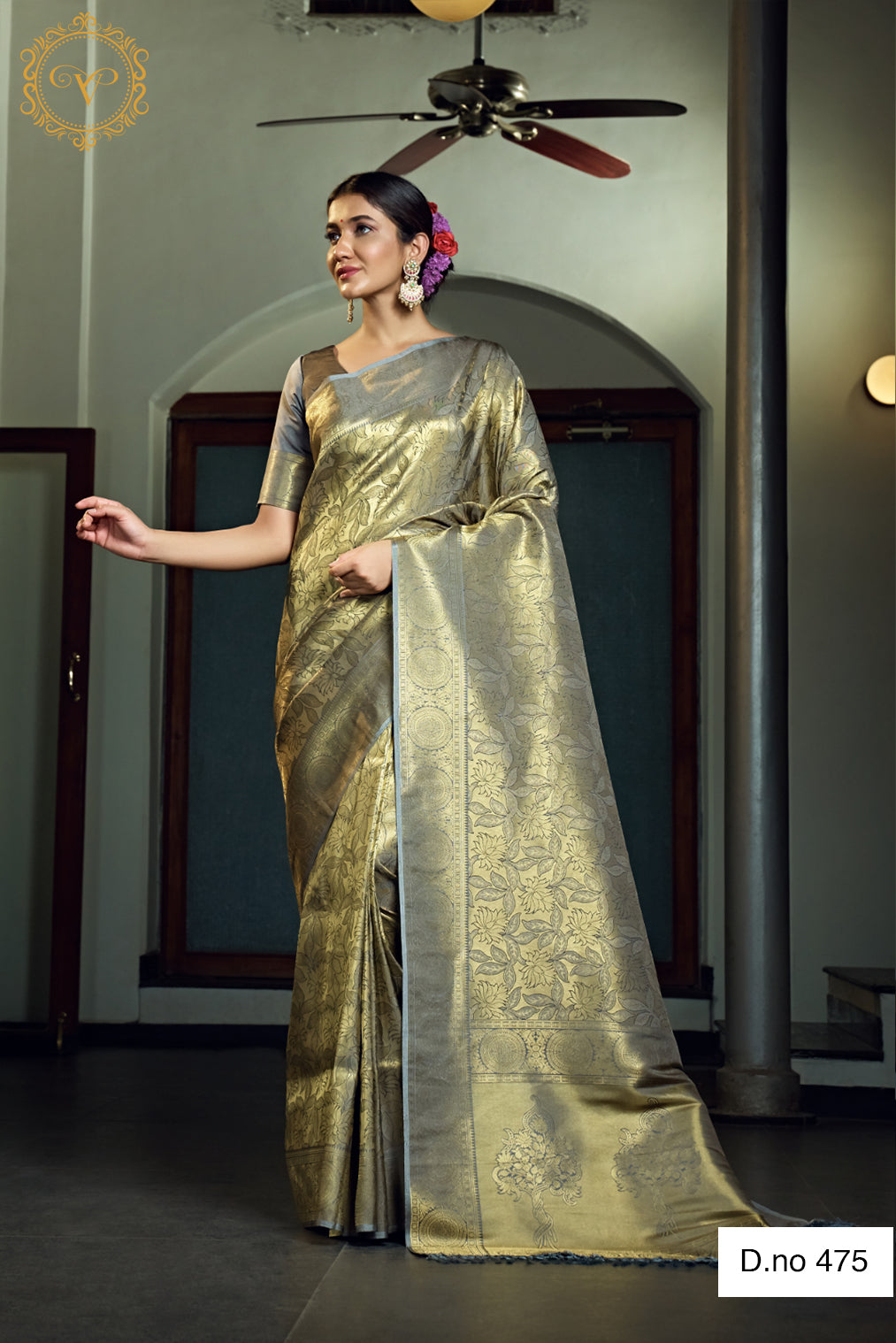Grey shade pure kanjiveram silk saree online - Joshindia