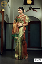 Olive green color kanjiveram saree at best price buy now - Joshindia