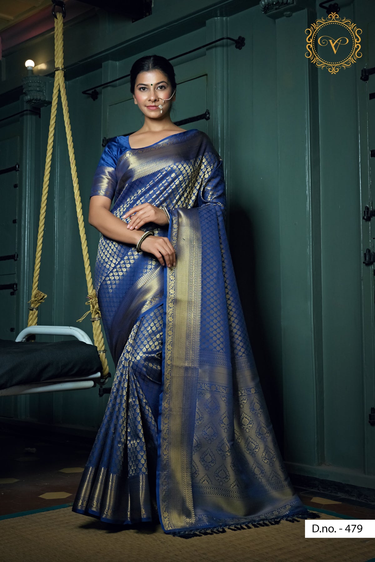 Trendy blue color designer kanjiveram saree at affordable rate - Joshindia
