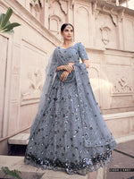 grey color designer net sequence work lehenga choli - Joshindia
