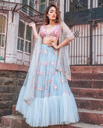 sky color designer lehenga choli - Joshindia