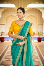 Amazing Firozi Color Sequence Saree For Wedding Look - Joshindia