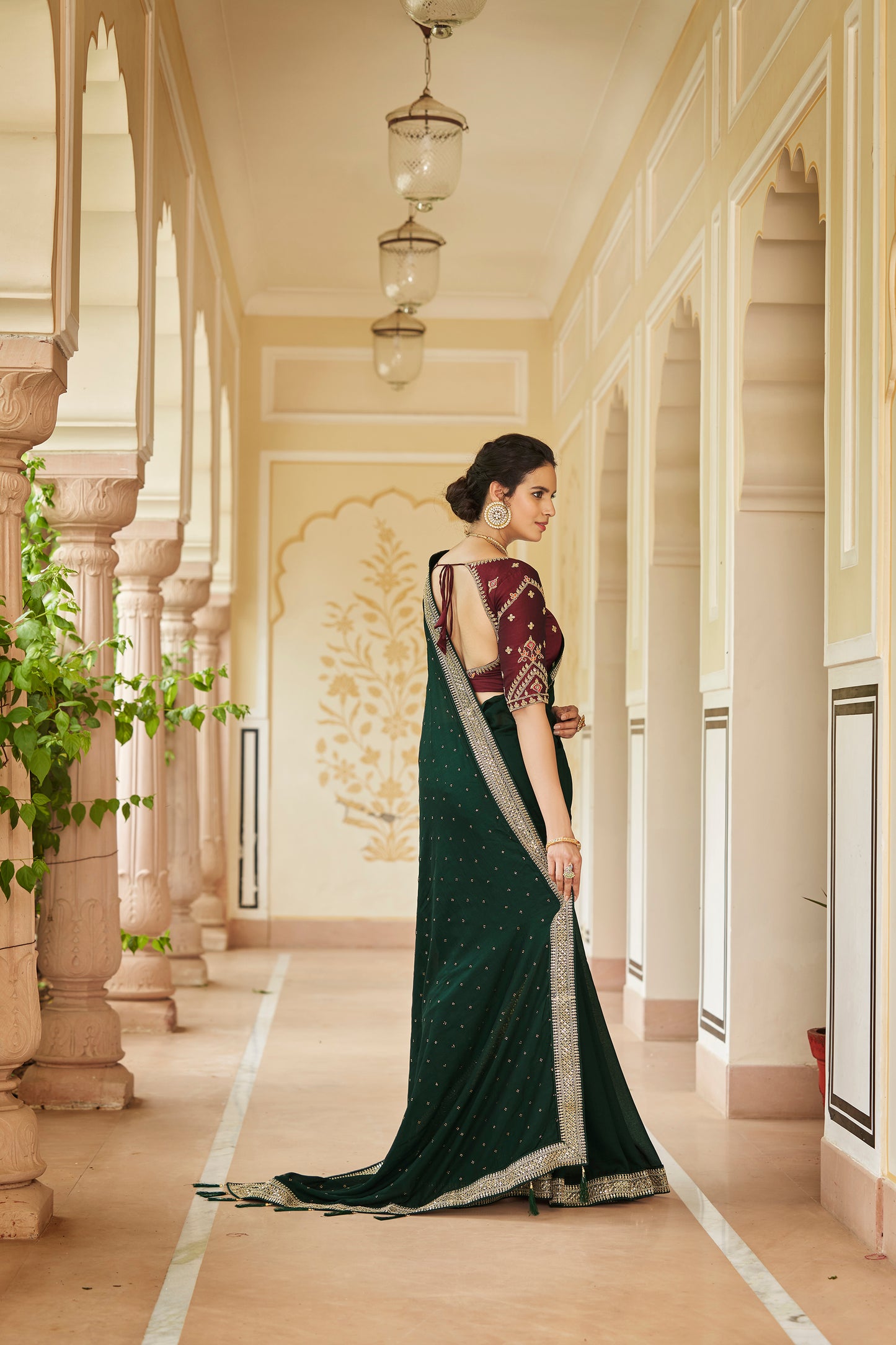 Amazing Drak Green Color Sequence Saree For Wedding Look