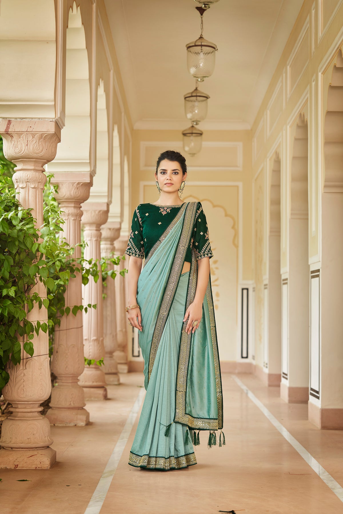 Amazing Pista Color Sequence Saree For Wedding Look - Joshindia