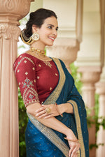 Amazing Teal Blue Color Sequence Saree For Wedding Look - Joshindia
