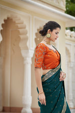 Amazing Rama Color Sequence Saree For Wedding Look - Joshindia